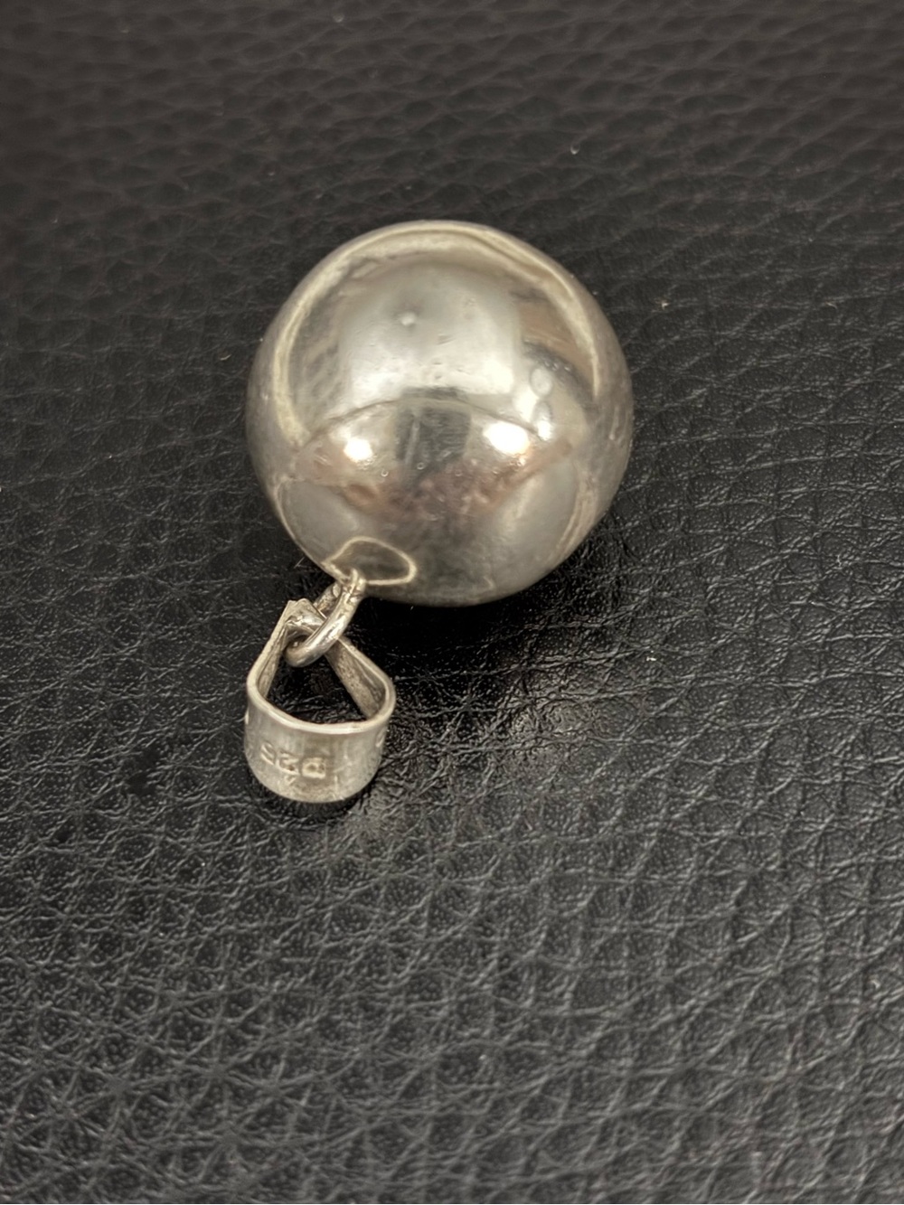 Minimalist Silver Sphere Pendant Charm - Polished Silver Accent
